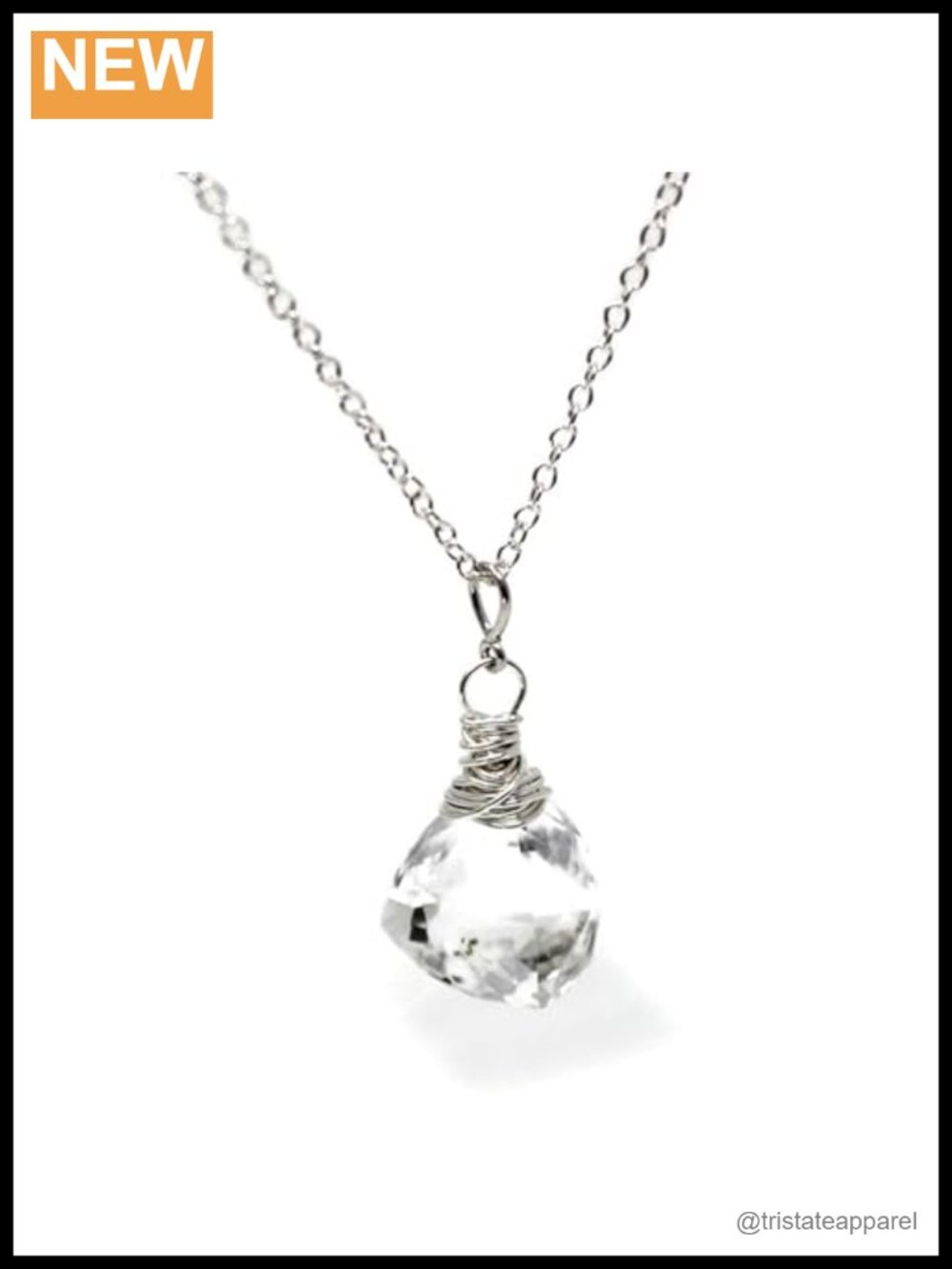 Crystal Quartz Trilliant Pendant Necklace Sterling Silver 20 Inch Handmade